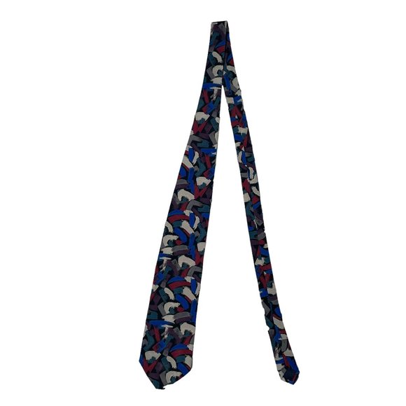 Andhurst Men's Abstract Black Red Blue Tan Classic Silk Necktie - Picture 1 of 6